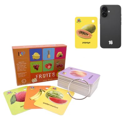 52 Pcs Kids Fruit Flash Cards Gift for Toddler Sight Words with Pictures Preschool Flash Cards Kindergarten Learning Activities with Rings (Fruit)