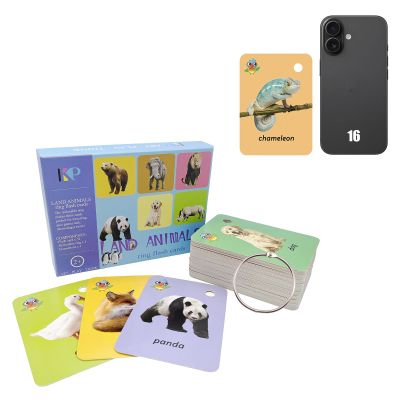 52 Pcs Toddler Land Animals Flash Cards Gift for Kids Wild Forest Animals Sight Words with Pictures Preschool Flash Cards Learning Activities Cards with Ring (Land Animals)