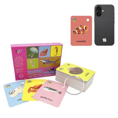 52 Pcs Toddler Ocean Animal Flash Card Sight Words with Picture Marine Animals Flash Cards Gift for Kids Learning Activities with Ring(Marine Animals)