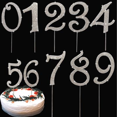 Cake Topper Silver Metal Number 0, Diamond Cake Decoration with Sparkle Rhinestone for Birthday Wedding Anniversary Party