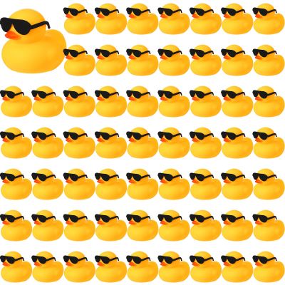 Chivao 60 Pcs Mini Rubber Duck in Bulk with 60 Sunglasses, Small Yellow Rubber Duck Gifts Bath Float Bathtub Toys for Cruise Baby Shower Christmas Decoration Birthday Party Favors Supplies