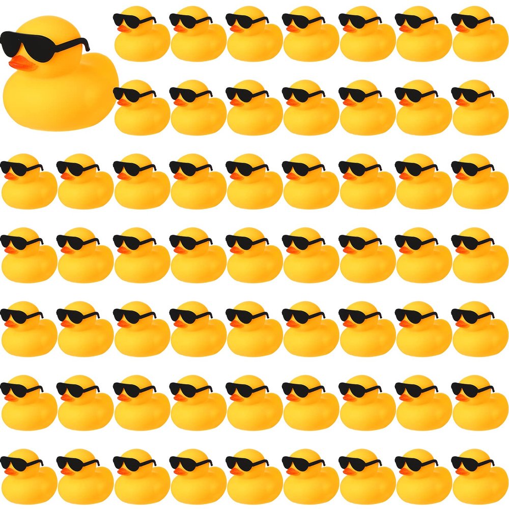Chivao 60 Pcs Mini Rubber Duck in Bulk with 60 Sunglasses, Small Yellow Rubber Duck Gifts Bath Float Bathtub Toys for Cruise Baby Shower Christmas Decoration Birthday Party Favors Supplies