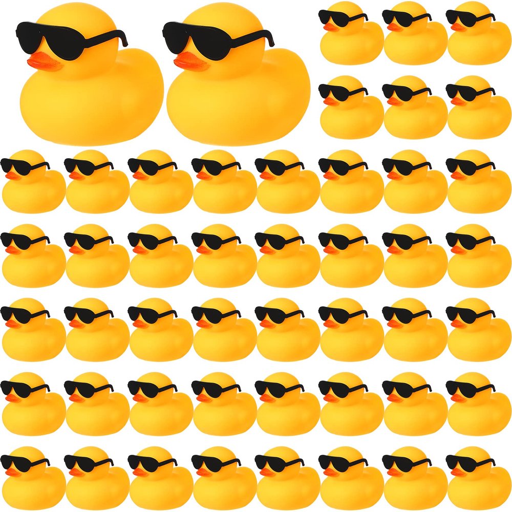 Chivao 48 Pcs Mini Rubber Ducks with Sunglasses in Bulk Small Duck Gift Bathtub Toys for Holiday Cruise Birthday Party Favor(Yellow, Black)