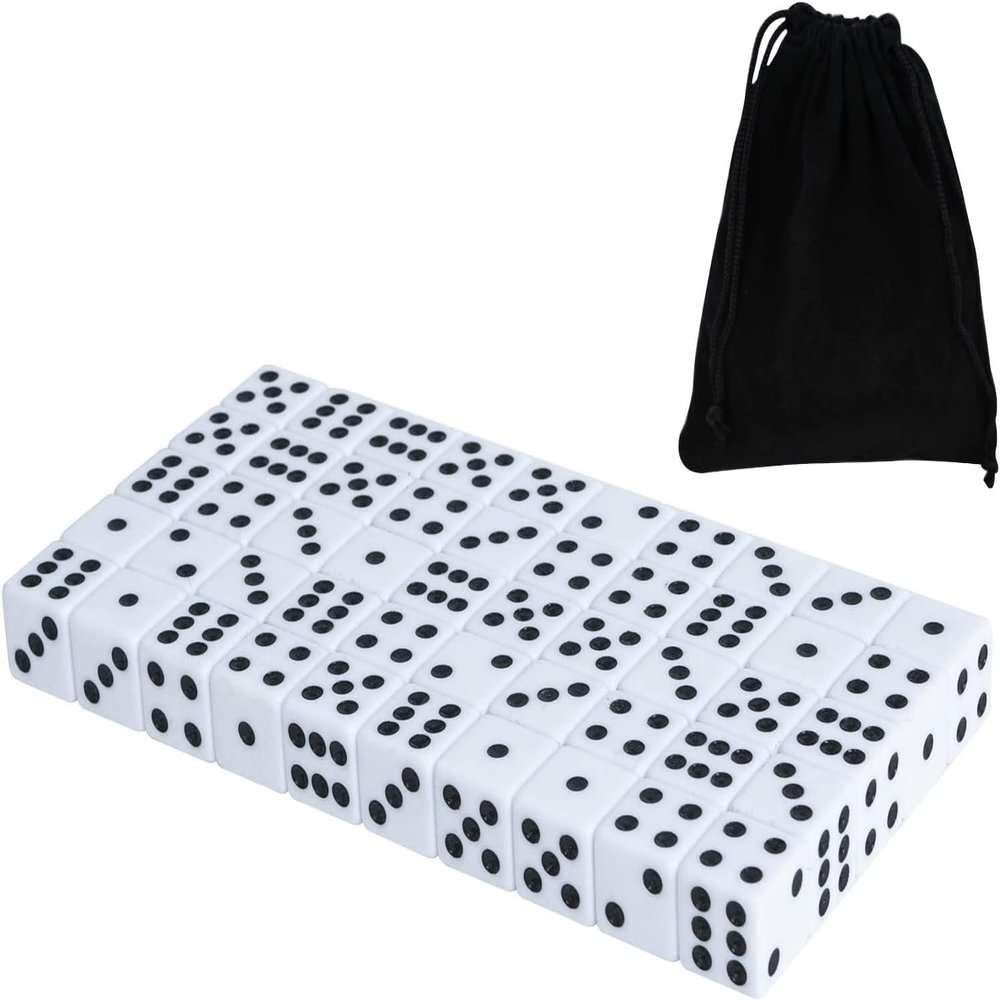 50 Pack 16MM White Dice - Six Sided Standard Opaque White Dice with Black Pips Dots for Board Games