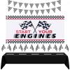 Racing Car Party Decorations Set - 1 Start Your Engines Backdrop, 1 Racetrack Tablecloth, 9.8ft Black and White Checkered Flags Pennant Banner, 12 Checkered Flags for Race Car Birthday Supplies view 1