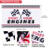 Racing Car Party Decorations Set - 1 Start Your Engines Backdrop, 1 Racetrack Tablecloth, 9.8ft Black and White Checkered Flags Pennant Banner, 12 Checkered Flags for Race Car Birthday Supplies view 2