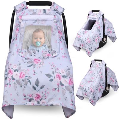 Bnditeu Car Seat Cover Baby, Carseat Covers Baby with 2 Layers Breathable Windows, Windproof Infant Car Seat Cover, Kick-Proof Baby Carrier Cover for Baby Girl Newborn Essentials