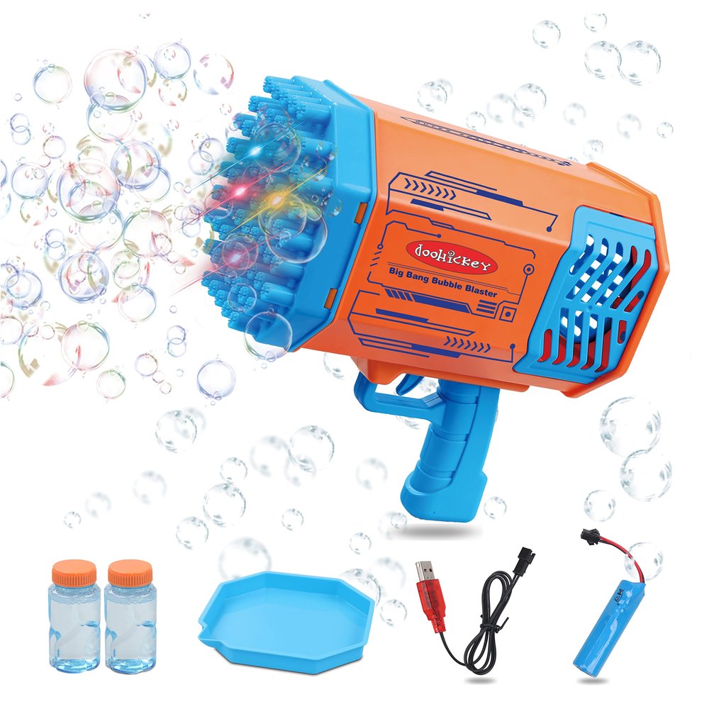 Doohickey Bubble Blaster Kid Toy, Rechargable Bubble Making Gun, 1000 Bubbles per Minute, 2 Bubble Solution, Perfect for Birthday Parties, Pools, Photos, and Videos