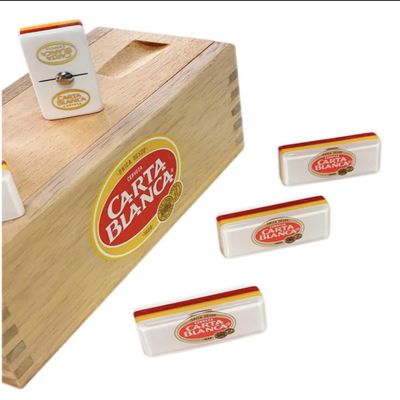 Domino Carta Blanca Hecho en Mexico with Traditional Wood case - Dominoes Size : 1 3/4 x 7/8 x 1/2 inches - Smaller Than The Standard Size