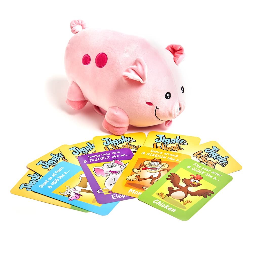 Cuddle Barn - Jiggly Wigglies Piggy | Animated Interactive Stuffed Animal Pig Plush Toy Game Plays Pop Goes The Weasel and Comes with Cards, 11 inches
