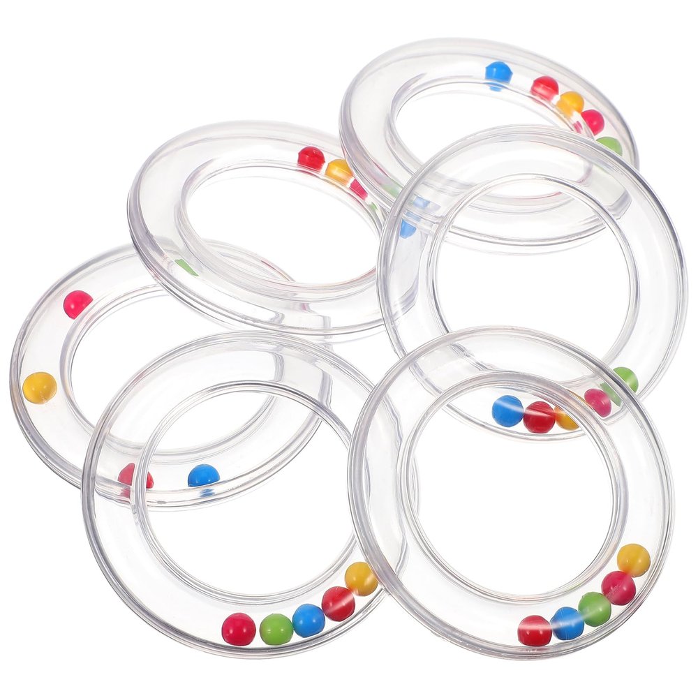 6Pcs Transparent Baby Rattles - Portable Baby Toy Rings with Visible Rolling Beads, Plastic Hand Bell Shaker,Easy-Grasp for Sensory Play Newborn Toddler (3.14 * 3.14 * 0.62in)