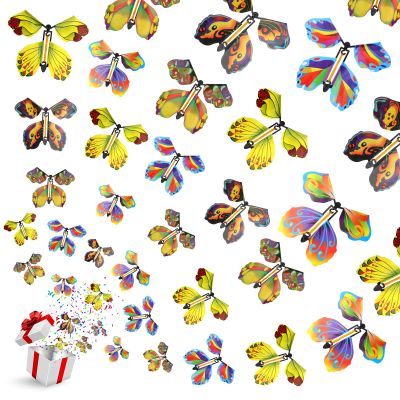 AhlsenL 20 PCS Flying Butterfly Toy, Wind Up Flying Butterfly Surprise Box Wind Up Butterfly Surprise Toy for Wedding Birthday Party Book and Greeting Cards(5 Styles)