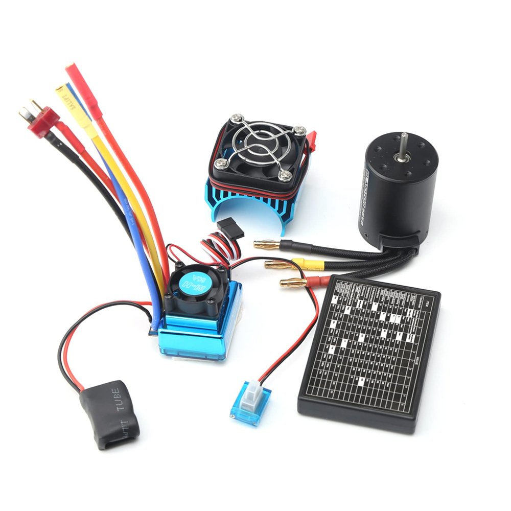 GoolRC 3650 3900KV Brushless Motor with 80A Brushless ESC Electric Speed Controller, Heat Sink and Programming Card, Waterproof Motor ESC Combo Set for 1/8 1/10 RC Car RC Boat