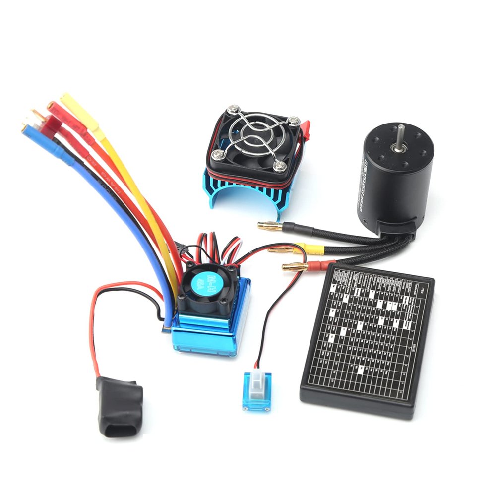 GoolRC 3650 3900KV Brushless Motor with 45A Brushless ESC Electric Speed Controller, Heat Sink and Programming Card, Waterproof Motor ESC Combo Set for 1/8 1/10 RC Car RC Boat