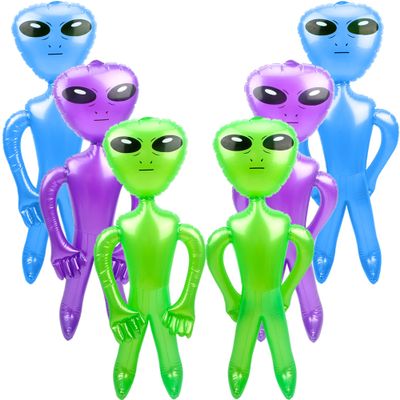 Cotiny 6 Pack 35 Inch Inflatable Alien Blow Up Toys for Birthday Party Favors Alien Theme Halloween Party Supplies (Green,Purple,Blue)