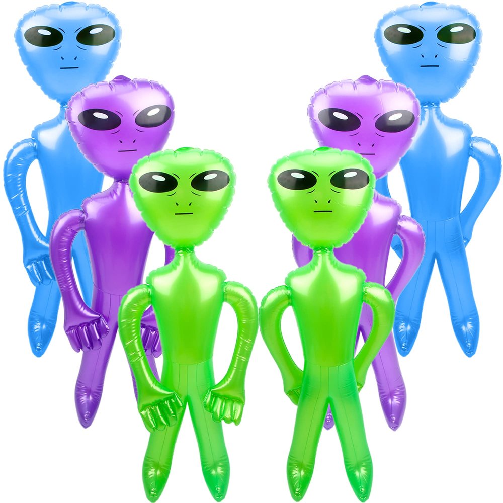Cotiny 6 Pack 35 Inch Inflatable Alien Blow Up Toys for Birthday Party Favors Alien Theme Halloween Party Supplies (Green,Purple,Blue)