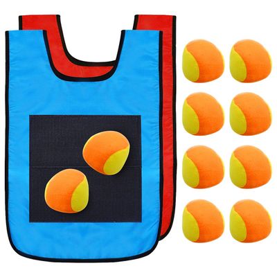 Toyvian Sports Dodgeball Tag Game Vests Set for Kids, 2 Vests and 10 Balls, Sticky Ball Tag Game for Kids Adults Indoor Outside Lawn Yard