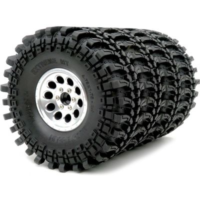 HOBBYSOUL RC 1.9 Beadlock Wheels Rims Silver & XL Size 1.9 Tires 4.75" (121mm) Fit 1/10 Crawler Redcat Gen8 Traxxas TRX-4 Tamiay CC01 Axial SCX10 Mud Rock Crawler Badland Terrain, (4-Pack, Assembled)