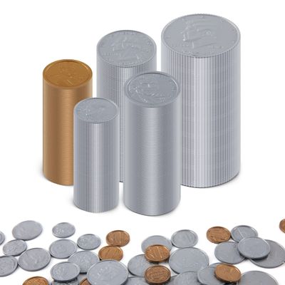 100 Pcs Fake Coins for Kids Learning,Plastic Play Coins for Teaching,20 Pennies, 20 Nickels, 20 Dimes, 20 Quarters, 20 Half-Dollars for Kids Pretend Play Store Or Cash Register