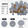 100 Pcs Fake Coins for Kids Learning,Plastic Play Coins for Teaching,20 Pennies, 20 Nickels, 20 Dimes, 20 Quarters, 20 Half-Dollars for Kids Pretend Play Store Or Cash Register view 2