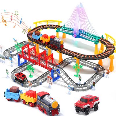 Electric Toddler Train Set with Sounds & Lights, Track Toy Playset for Kids