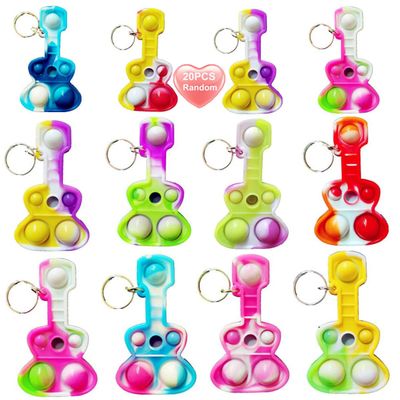 20 Packs Rainbow Bulk Music Mini Pop Guitar Bubble Fidget Keychain Gift for Easter Kids Boys Girls Beach Party Favors and Classroom Student Prize