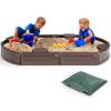 Costzon Kids Sandbox with Cover, Detachable Built-in Seating, Bottom Liner, Weather Resistant Outdoor Sandbox Kit, Child Outdoor Sand Pit for Backyard Lawn Garden Beach, Elliptical view 1