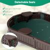 Costzon Kids Sandbox with Cover, Detachable Built-in Seating, Bottom Liner, Weather Resistant Outdoor Sandbox Kit, Child Outdoor Sand Pit for Backyard Lawn Garden Beach, Elliptical view 3
