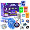FINOCLAY Slime Kit for Girls Boys, 6 Galaxy Stretchy None Sticky Slime Educational Toys with Space Slime Charms &Galactic add ins,Neon Glow Metallic Slimes, Party Bag Fillers for Kids Sensory Putty view 1