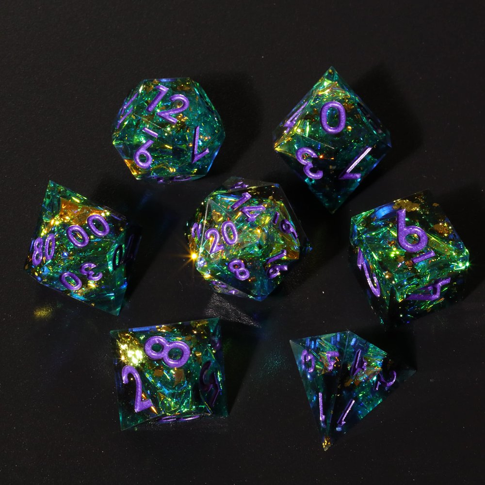 Mini Planet Iridescent Polyhedral Handmade Dungeons and Dragons DND Sharp Edge Dice Set