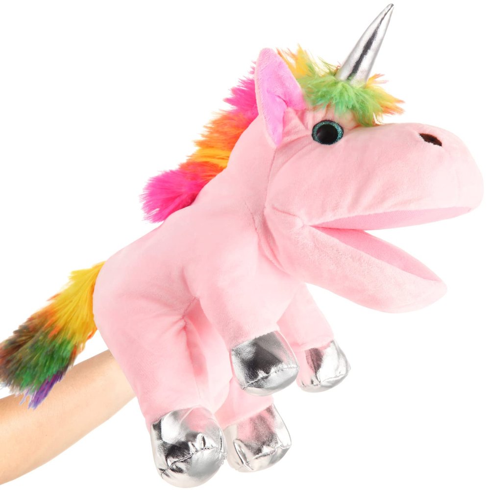 Animal Hand Puppets 12 Inch Unicorn Plush Dinosaur Animals Hand Puppet Toys Role-Play Toy Puppets for Kids Storytelling Imaginative Pretend Play Teaching Preschool(Pink Unicorn)