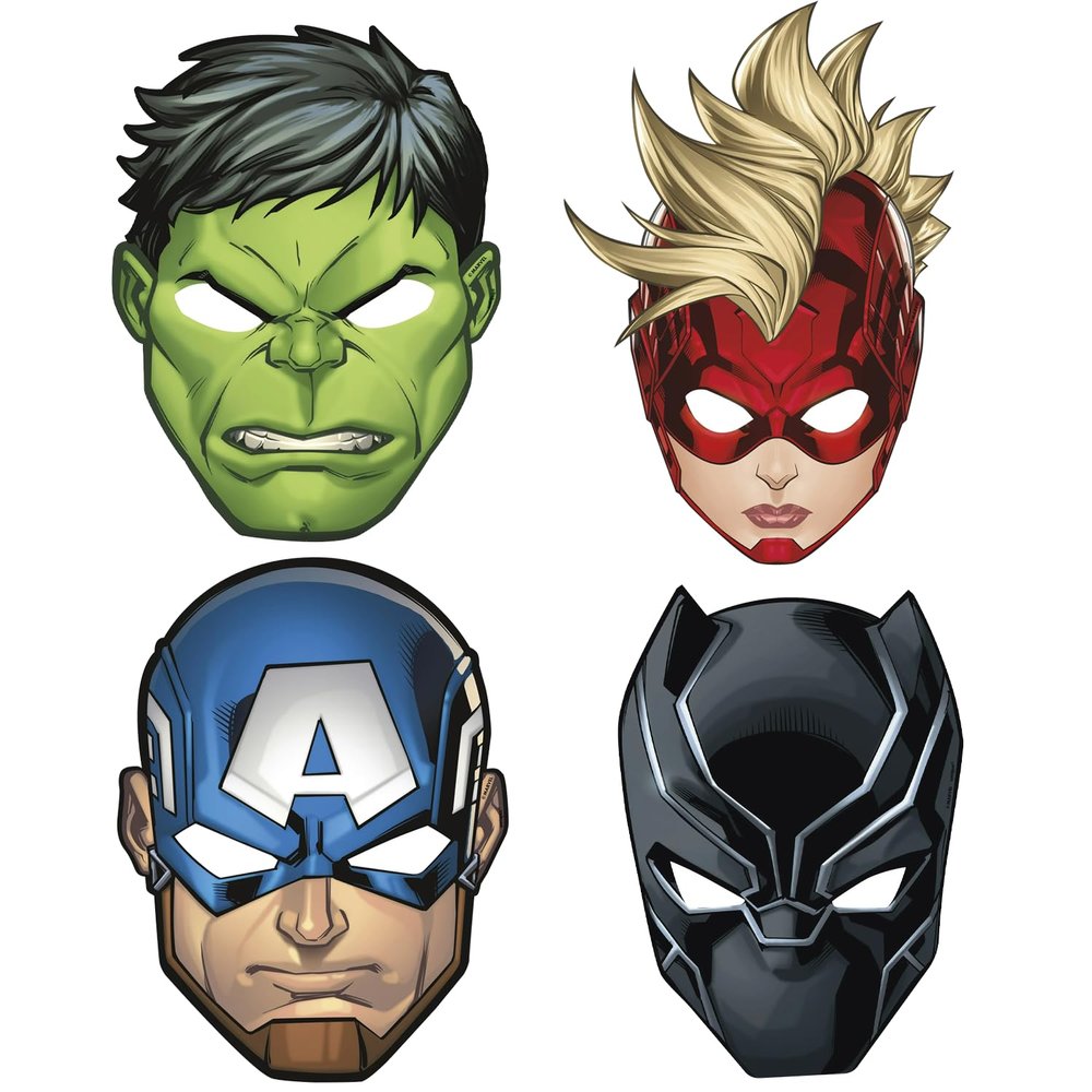 Assorted Avengers Paper Masks - 8 Pcs. | Multicolor Marvel Superhero Party Supplies | Perfect for Birthdays and Celebrations