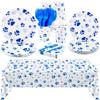 durony 121 Pieces Blue Paw Print Party Supplies Dog Birthday Tablecloth, Plates, Napkins, Forks and Paper Cups Decorations for Puppy Theme Party Supplies view 1