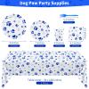 durony 121 Pieces Blue Paw Print Party Supplies Dog Birthday Tablecloth, Plates, Napkins, Forks and Paper Cups Decorations for Puppy Theme Party Supplies view 2