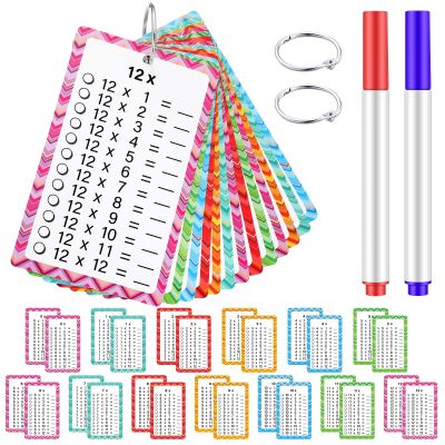 17 Pcs Multiplication Flashcards with Dry Erase Markers and Rings Math Educational Multiplication Flashcards Timetable Charts for 1st to 3rd Grades Fun Learning with Math Game