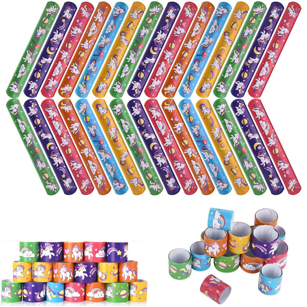 30 PCS Unicorn Slap Bracelets, Animals Unicorn Theme Toys Print Patterns Design Slap Bands for Kids Birthday Party Decorations Favors, Classroom Prizes Gifts
