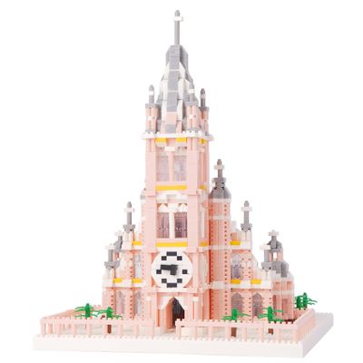 Geniteen Micro Mini Building Blocks Pink Church Model Building Set Famous Architecture Model Building Kit