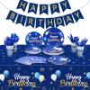 Pajean Blue Happy Birthday Party Tableware Set Birthday Decoration Banner and Tablecloths Decoration Plates Cups Napkins Dinnerware for 24 Guests Party Supplies(Blue and Gold) view 1