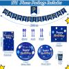Pajean Blue Happy Birthday Party Tableware Set Birthday Decoration Banner and Tablecloths Decoration Plates Cups Napkins Dinnerware for 24 Guests Party Supplies(Blue and Gold) view 2