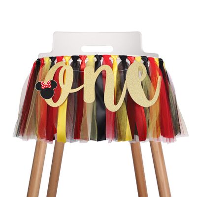 Mouse Highchair Banner Decoration for Baby - 1st First Birthday Banner, High Chair Fabric Garland Party Supplies, Red Yellow Black, Photo Props, Handmade