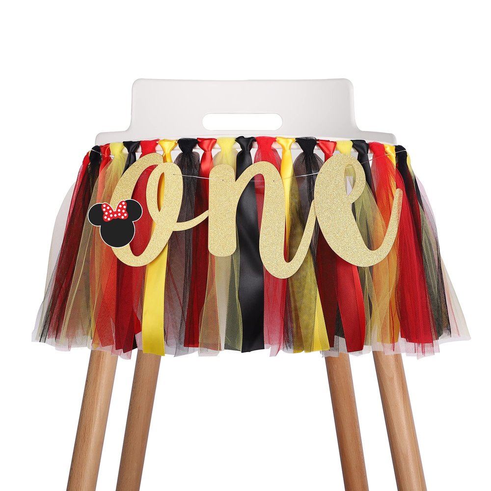 Mouse Highchair Banner Decoration for Baby - 1st First Birthday Banner, High Chair Fabric Garland Party Supplies, Red Yellow Black, Photo Props, Handmade