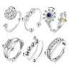 6PCS Anti Anxiety Fidget Ring for Women, Open Adjustable Ring, CZ Cubic Zirconia Diamond Rings, Rotatable Bead Rings, Bee Daisy Rings Set for Women Stress Relief view 1
