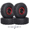 Hobbypark 1.9 Beadlock Wheel Rims Aluminum and 1.9 RC Crawler Tires 4.7 Inch Height Outer Diameter Foam Inserts for Traxxas TRX4 Axial SCX10 SCX10 II III Redcat Gen 8, Set of 4 (w/Red Rims) view 1