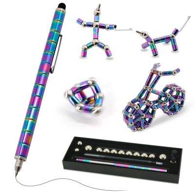 TTzycc Magnetic Pen With 13 Rings - Decompression Magnet Metal Fidget Pen, Creative Toy That Writes, Intellectual Learning and Stress Reduction Gift for Family or Friends