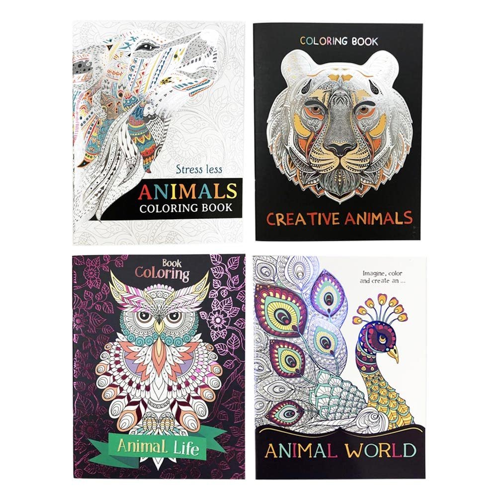 2 Adult Coloring Books Calming Stress Relaxation Relief Animals Mandalas Designs