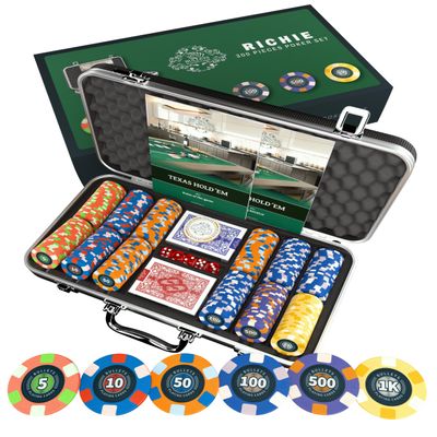 Bullets Playing Cards | Professional Poker Set Richie | 300 Ceramic Poker Chips (10 g) with Premium Carrying Case  Casino Poker Set for Texas Holdem