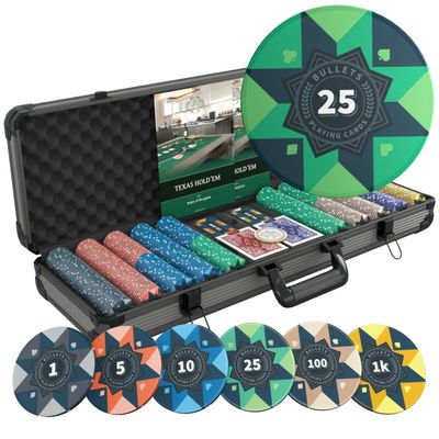 Bullets Playing Cards | Professional Poker Set Paulie | 500 Ceramic Poker Chips (10 g) + Ceramic Plaques with Premium Case  Casino Poker Set for Texas Holdem