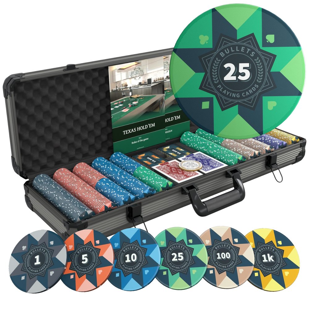 Bullets Playing Cards | Professional Poker Set Paulie | 500 Ceramic Poker Chips (10 g) + Ceramic Plaques with Premium Case  Casino Poker Set for Texas Holdem