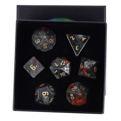 Amogeeli 7pcs Hand-Carved Crystal DND Dice Set, Stone Polyhedral Rolling Dice Kit for RPG MTG COC Table Game, Africa Bloodstone