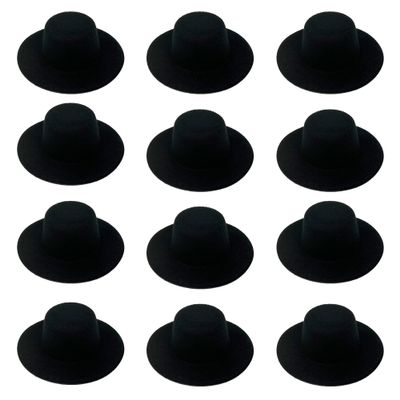 ASUNFO 12 Pcs Mini Top Hat Miniature Tiny Formal Hats Felt for Crafts Doll Accessories Christmas Party Ornaments Black 4"